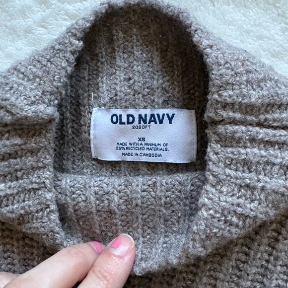 Old Navy Heathered Brown Gray Ribbed Mock Neck Sweater - Picture 3 of 3